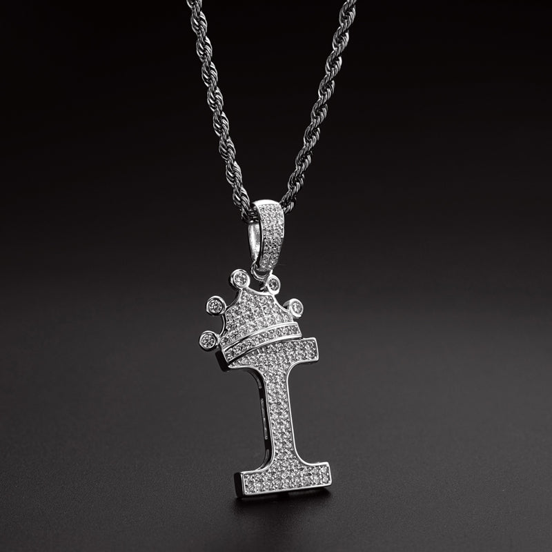 925 Sterling Silver Round Cut Created Diamond Hip Hop Micro Pave The Letter I Pendant Necklace 7