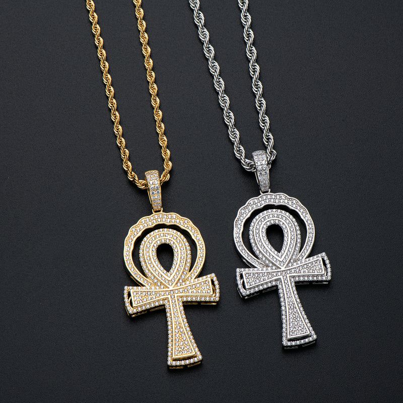 925 Sterling Silver Created CZ Cross Hip Hop Luxury Multilayer Pendant Necklace 11