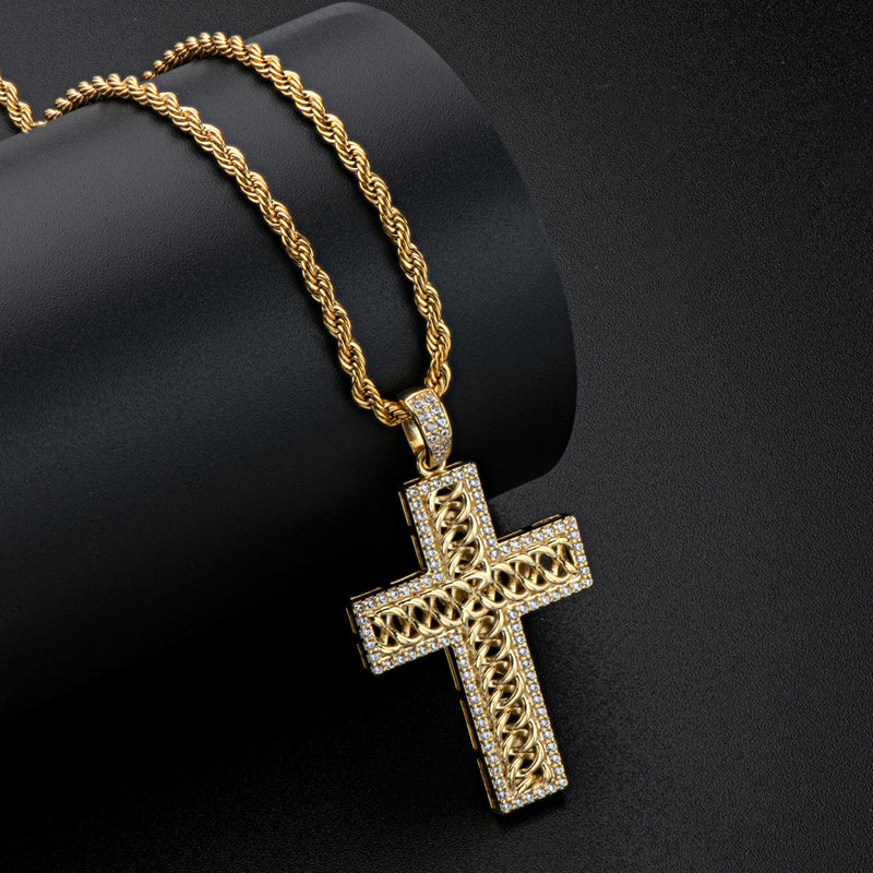 925 Sterling Silver Created Diamond Cross Hip Hop Long Chain Luxury Pendant Necklace 7