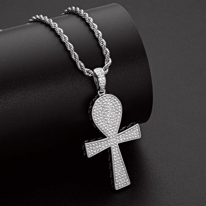 925 Sterling Silver Full Created Diamond Cross Hip Hop Men Pendant Necklace 8