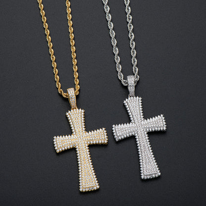 925 Sterling Silver Created Diamond Cross Hip Hop Rope Chain Luxury Pendant Necklace 11