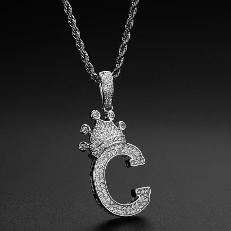 925 Sterling Silver Round Cut Created Diamond Hip Hop Micro Pave The Letter C Pendant Necklace 7