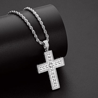 925 Sterling Silver Round Cut Created Diamond Hip Hop Charm Cross Pendant Necklace 7