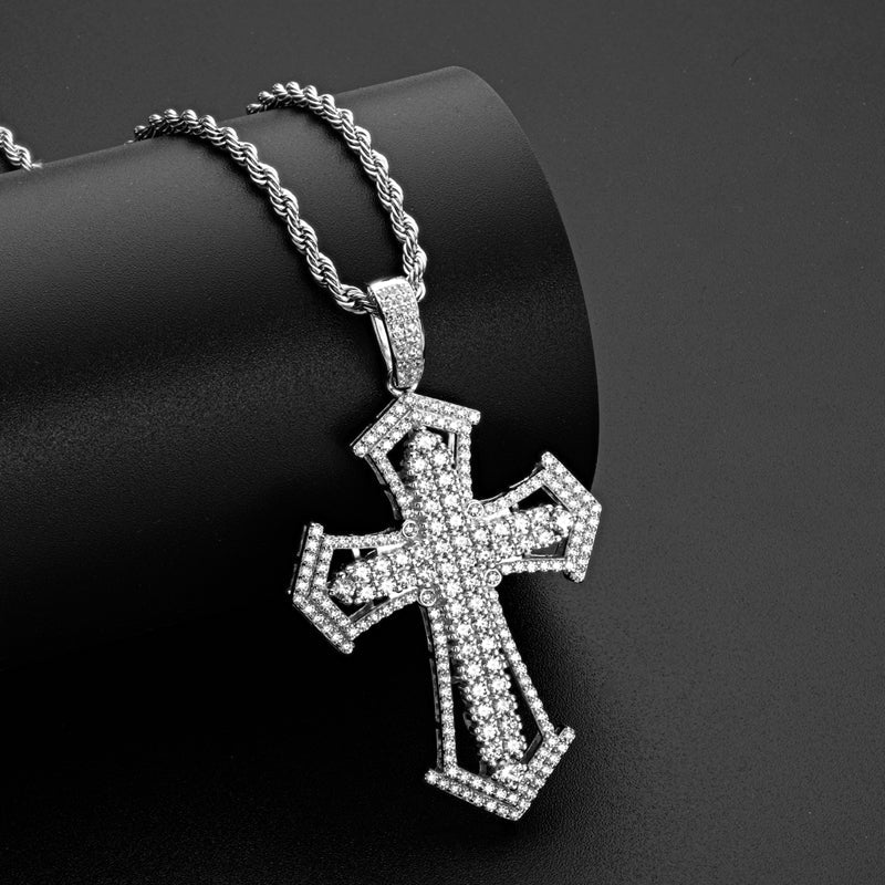 925 Sterling Silver Created Diamond Personalized Cross Luxury Hip Hop Pendant Necklace 7