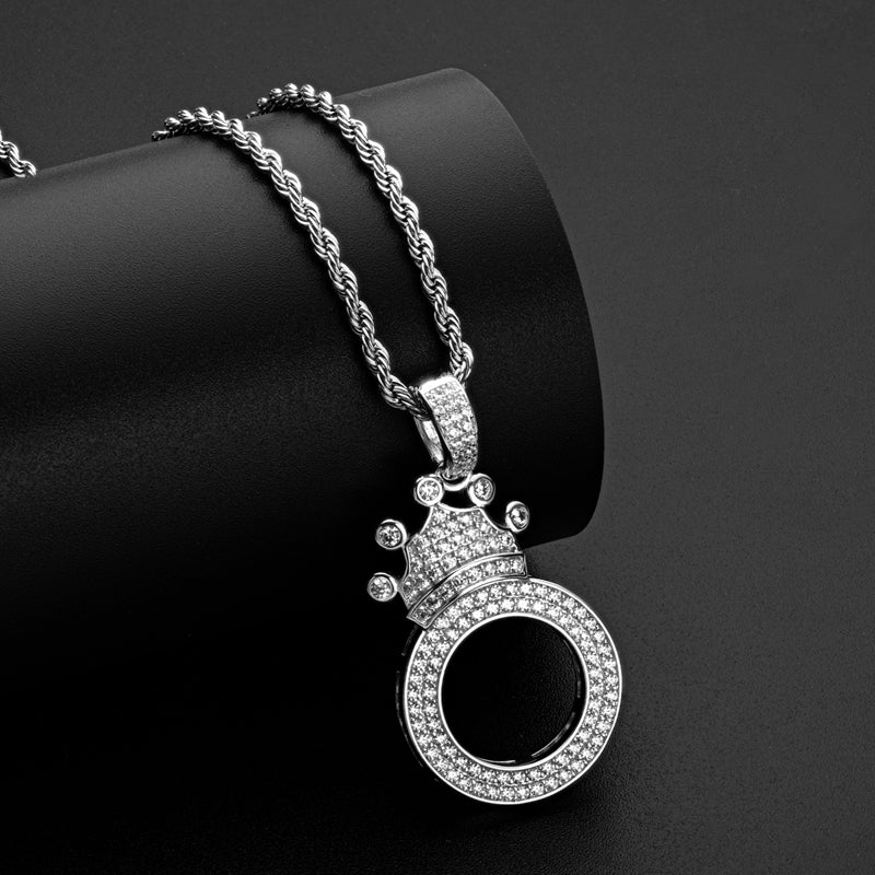 925 Sterling Silver Round Cut Created CZ Hip Hop Micro Pave The Letter O Pendant Necklace 7