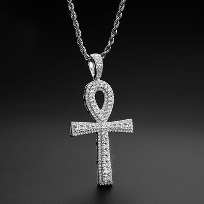 925 Sterling Silver Hip Hop Charm Cross Created Diamond Pendant Necklace 7