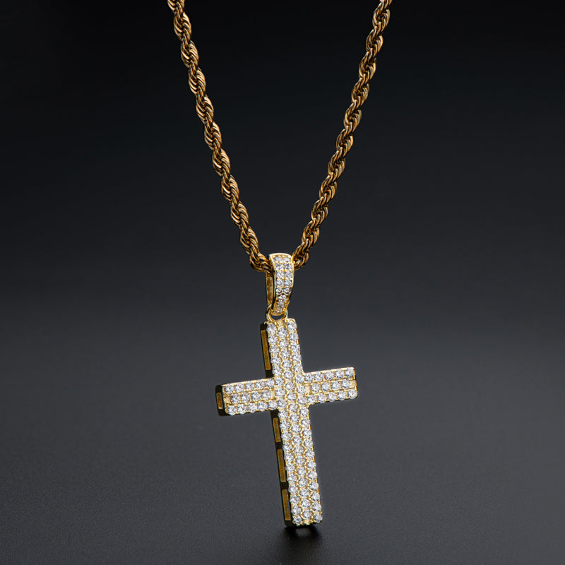 925 Sterling Silver Round Cut Created CZ Hip-Hop Cross Pendant Necklace 7