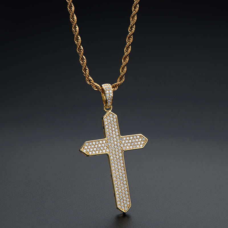 925 Sterling Silver Created CZ Cross Hip Hop Long Chain Pendant Necklace 8