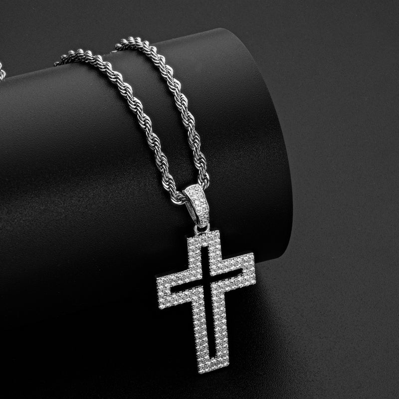 925 Sterling Silver Created Diamond Personalized Cross Hollow Pendant Necklace 7