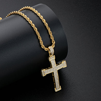 925 Sterling Silver Personalized Cross Created CZ Hip Hop Charm Pendant Necklace 7