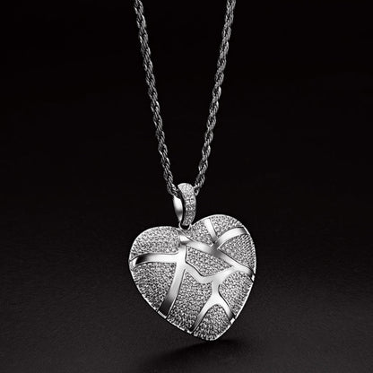 925 Sterling Silver Created Diamond Heart Shaped 3.0mm Rope Chain Pendant Necklace 7