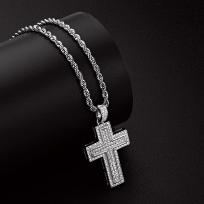 925 Sterling Silver Personalized Multilayer Cross Long Chain Cool Pendant Necklace 7