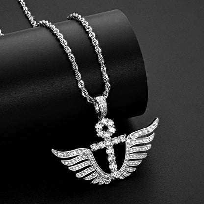 925 Sterling Silver Cross Wings Created Diamond Personalized Pendant Necklace 7