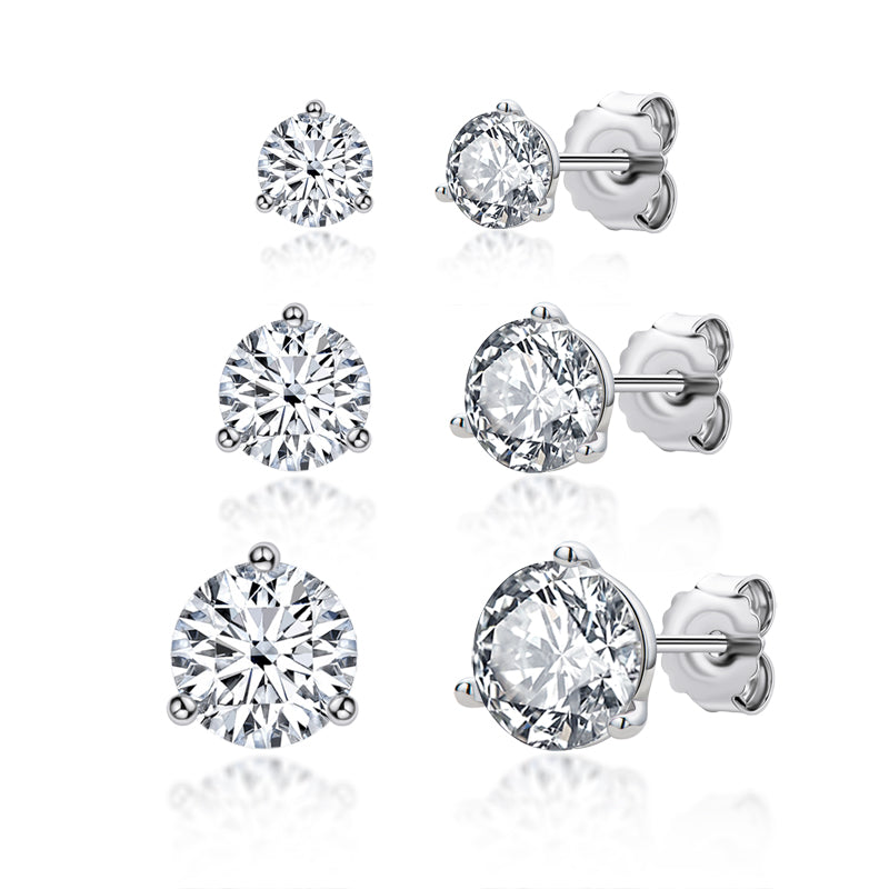 925 Sterling Silver Round Cut Cubic Zirconia Simple Stud Earrings 7