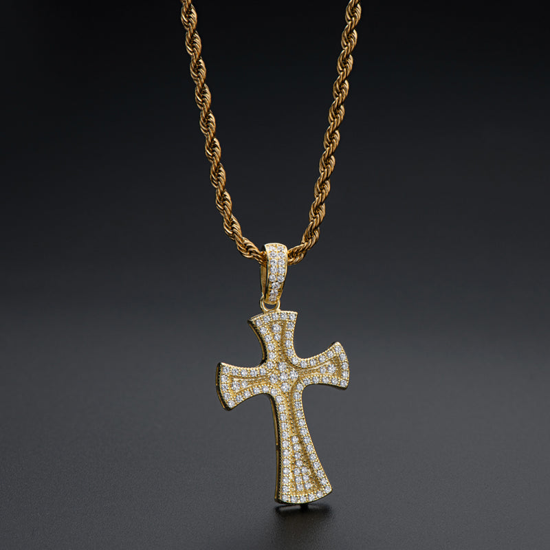 925 Sterling Silver Created CZ Cross Hip Hop Long Rope Chain Pendant Necklace 8