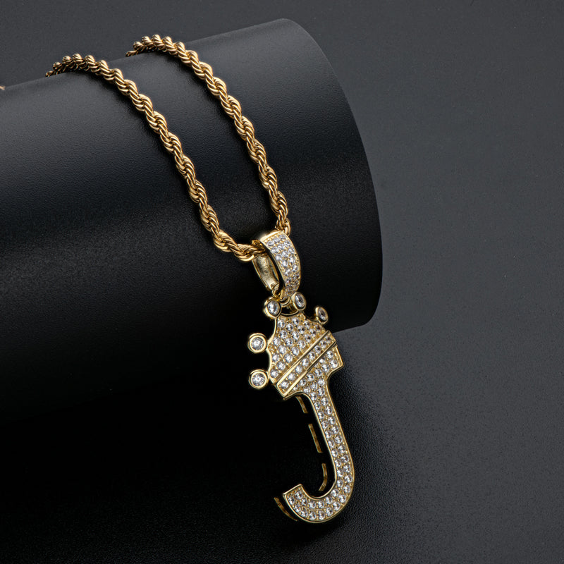 925 Sterling Silver Round Cut Created Diamond Hip Hop Micro Pave The Letter J Pendant Necklace 7