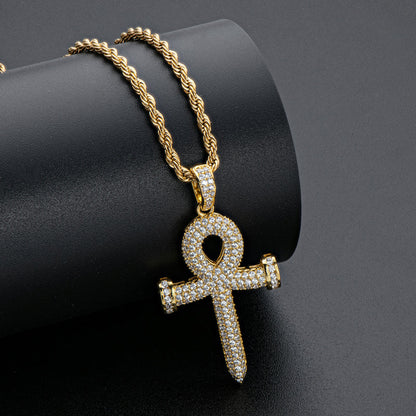 925 Sterling Silver Created Diamond Cross Hip Hop Rope Chain Pendant Necklace 7