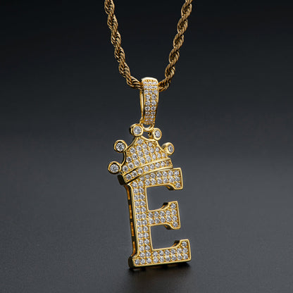 925 Sterling Silver Round Cut Created Diamond Hip Hop Micro Pave The Letter E Pendant Necklace 7