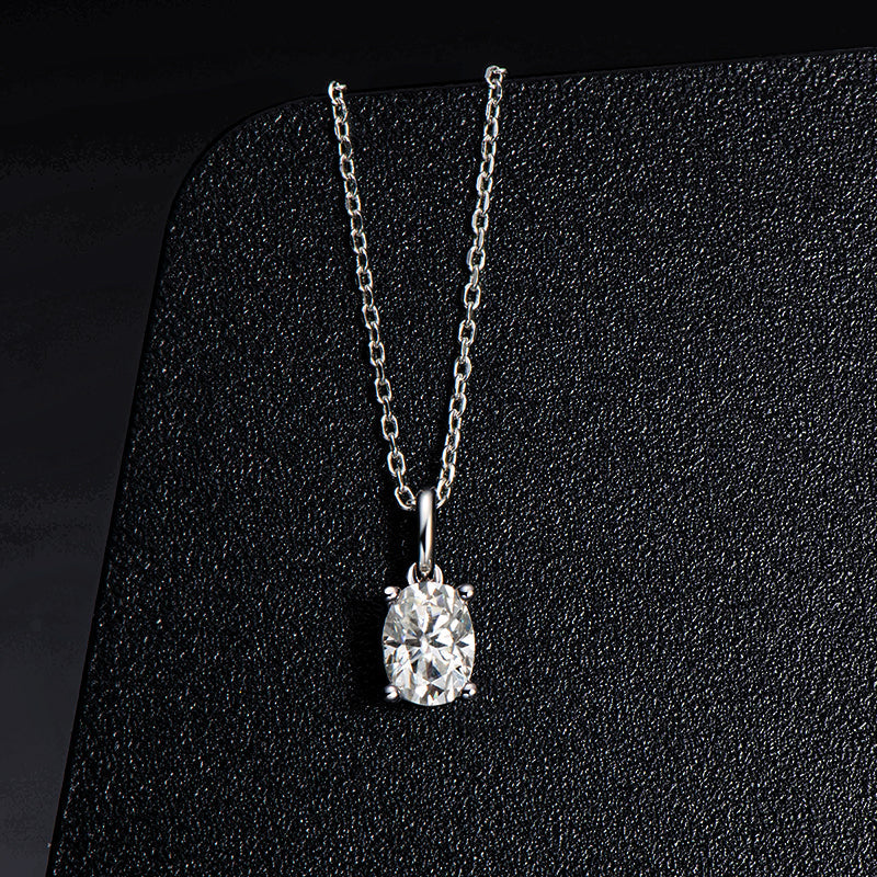 925 Sterling Silver Oval Cut 1.0CT CZ Pendant Necklace 4