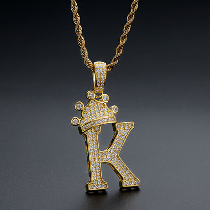 925 Sterling Silver Created Diamond Hip Hop Micro Pave The Letter K Pendant Necklace 7