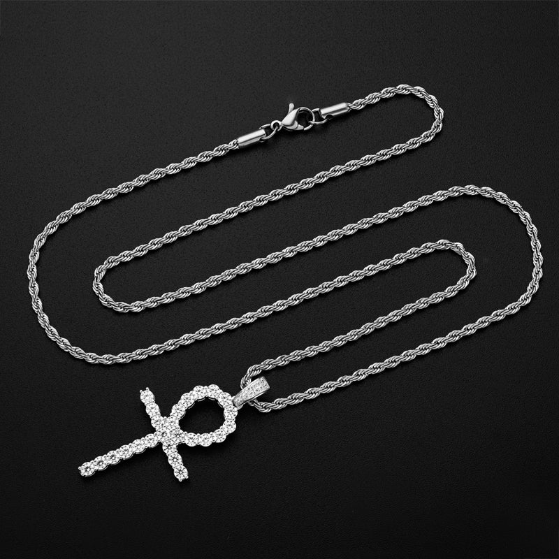 925 Sterling Silver Created CZ Cross Hip Hop Rope Chain Pendant Necklace 7