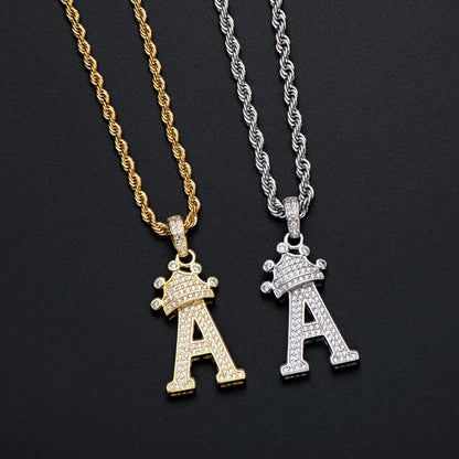 925 Sterling Silver Round Cut Created Diamond Hip Hop Micro Pave The Letter A Pendant Necklace 7