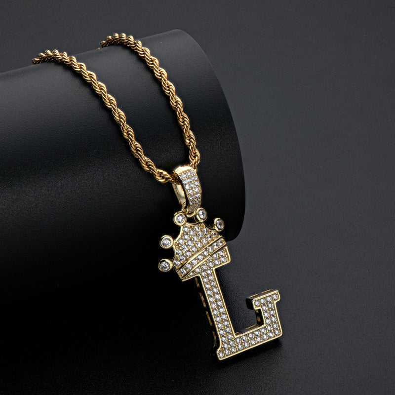 925 Sterling Silver Round Cut Created Diamond Hip Hop Micro Pave The Letter L Pendant Necklace 7