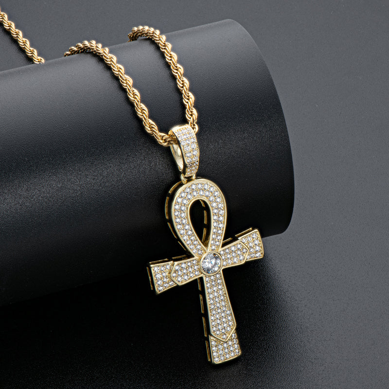 925 Sterling Silver Round Cut Created Diamond Cross Hip Hop Luxury Pendant Necklace 7