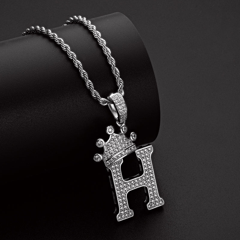 925 Sterling Silver Round Cut Created Diamond Hip Hop Micro Pave The Letter H Pendant Necklace 7