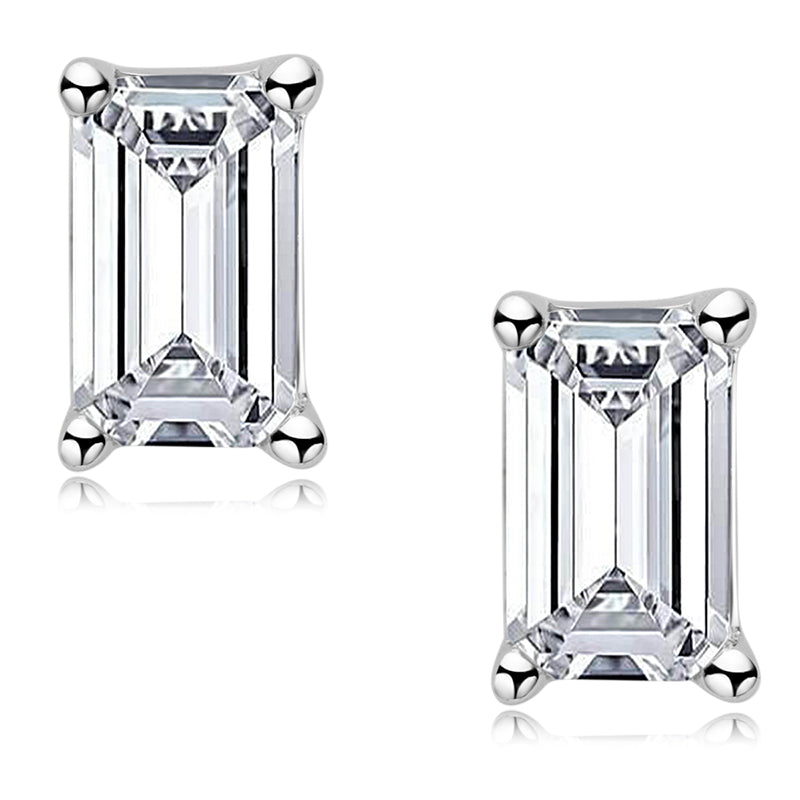 925 Sterling Silver Solitaire Emerald Cut Moissanite Stud Earrings 7