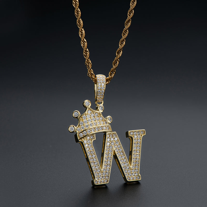 925 Sterling Silver The Letter W Created Diamond Hip Hop Men Women Pendant Necklace 8