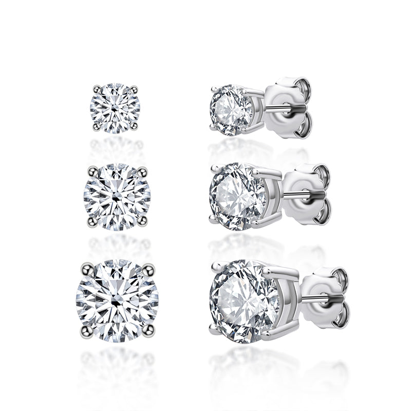 925 Sterling Silver Round Cut Cubic Zirconia Stud Earrings 10