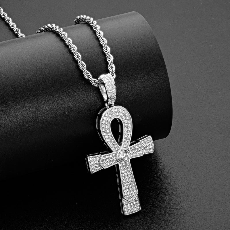 925 Sterling Silver Round Cut Created Diamond Cross Hip Hop Luxury Pendant Necklace 8