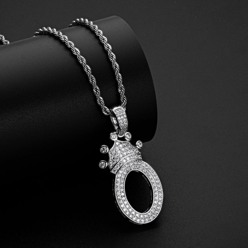 925 Sterling Silver Number 0 Crown Created Diamond Pendant Necklace 8