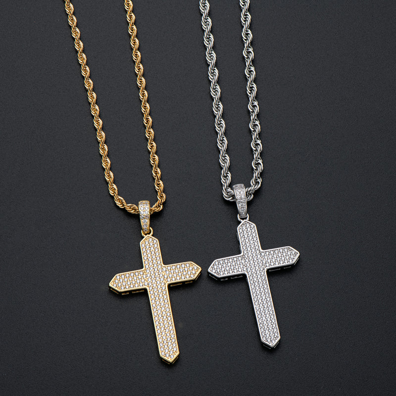 925 Sterling Silver Created CZ Cross Hip Hop Long Chain Pendant Necklace 11