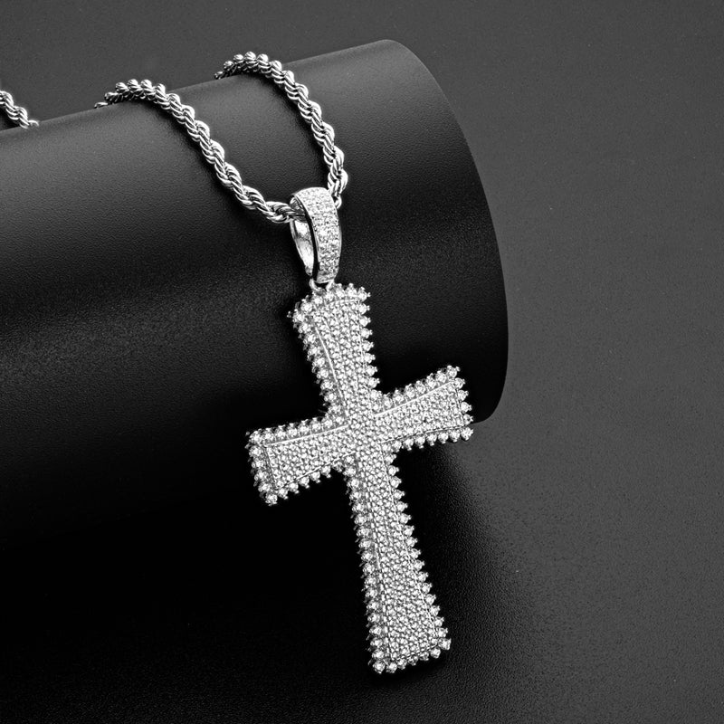 925 Sterling Silver Created Diamond Cross Hip Hop Rope Chain Luxury Pendant Necklace 7