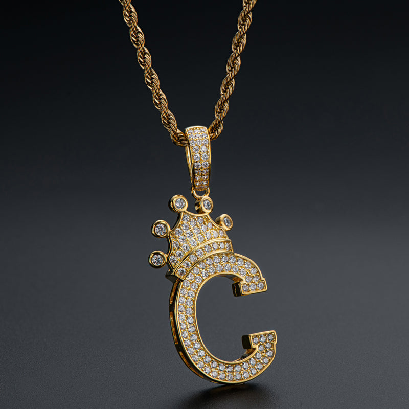 925 Sterling Silver Round Cut Created Diamond Hip Hop Micro Pave The Letter C Pendant Necklace 8