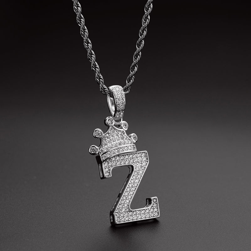 925 Sterling Silver The Letter Z Created CZ Hip Hop Pendant Necklace 8