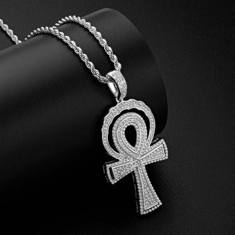 925 Sterling Silver Created CZ Cross Hip Hop Luxury Multilayer Pendant Necklace 7