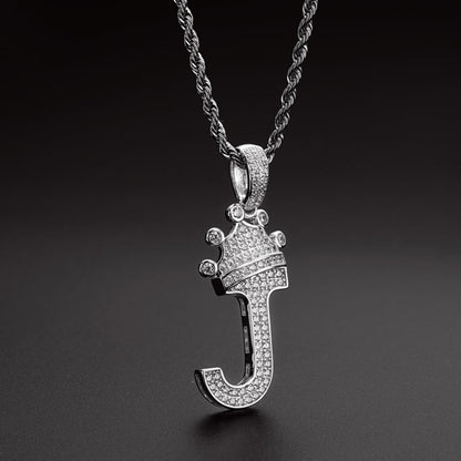 925 Sterling Silver Round Cut Created Diamond Hip Hop Micro Pave The Letter J Pendant Necklace 8