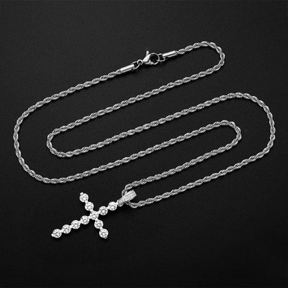 925 Sterling Silver Round Cut Created CZ Cross Pendant Necklace 8