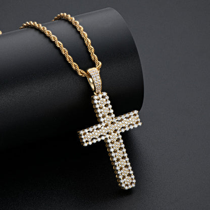 925 Sterling Silver Round Cut Created Diamond Personalized Cross Hip Hop Pendant Necklace 23.62'' 8