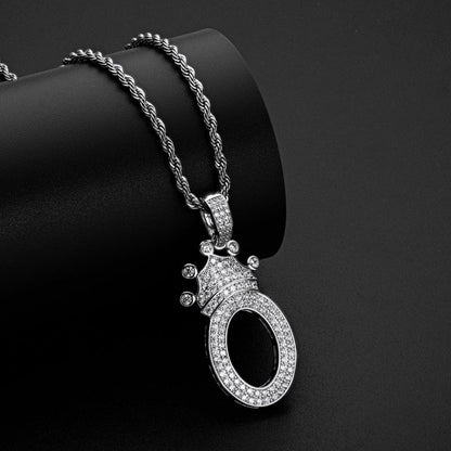 925 Sterling Silver Number 0 Created Diamond Hip Hop Long Chain Pendant Necklace 8