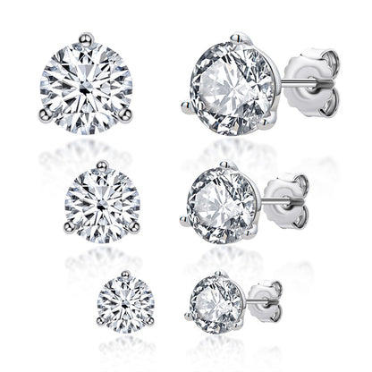 925 Sterling Silver Round Cut Cubic Zirconia Simple Stud Earrings 8