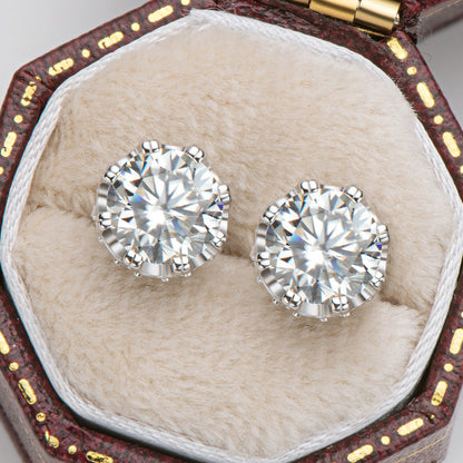 925 Sterling Silver Round Cut Moissanite Diamond Classic Stud Earrings 9