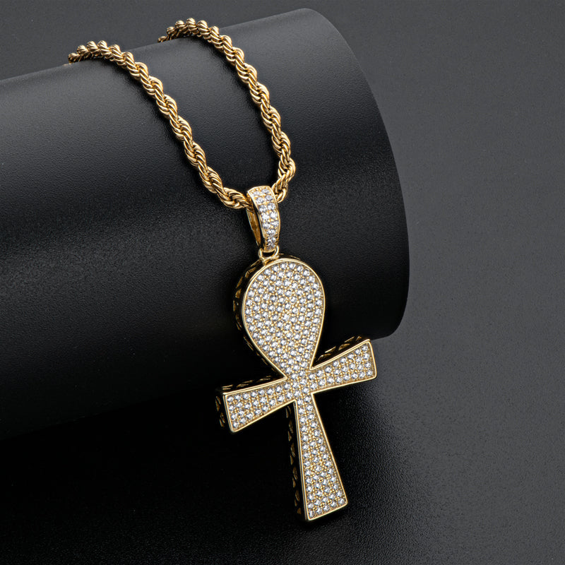 925 Sterling Silver Full Created Diamond Cross Hip Hop Men Pendant Necklace 9