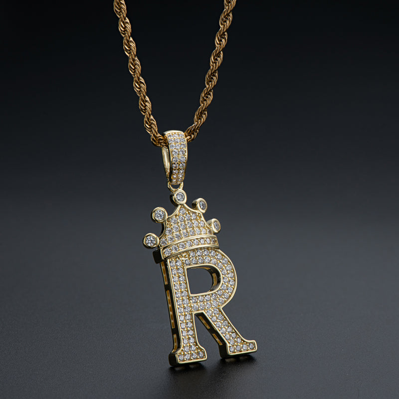 925 Sterling Silver Created CZ Hip Hop Micro Pave The Letter R Pendant Necklace 8