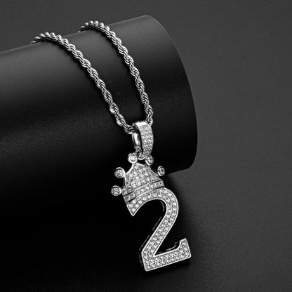 925 Sterling Silver Number 2 Created Diamond Hip Hop Long Chain Pendant Necklace 8