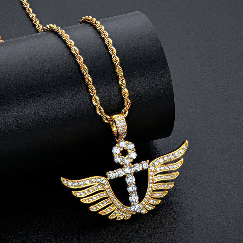 925 Sterling Silver Cross Wings Created Diamond Personalized Pendant Necklace 8