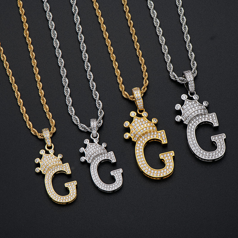 925 Sterling Silver Round Cut Created Diamond Hip Hop Micro Pave The Letter G Pendant Necklace 8